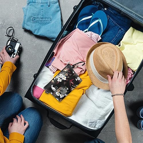 Miniatura 8 de Gloppie Bolsa de maquillaje de viaje para mujer, bolsa de cosméticos, pequeña bolsa de maquillaje con cremallera, K- Hojas blancas y negras, Moda