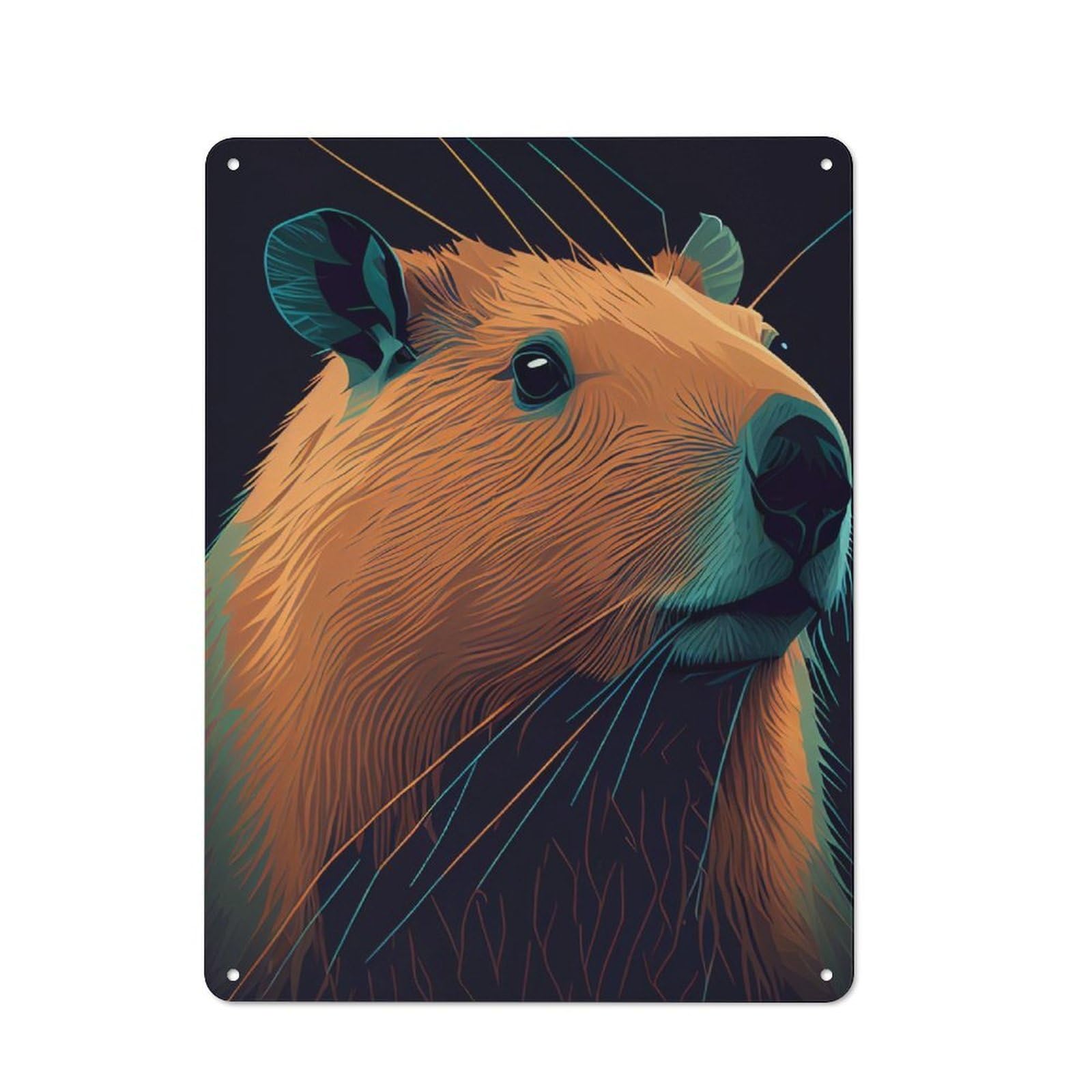 Junmoney Capybara Drawing Retro Tin Sign 40X30cm For Workshop Wall, For Collectors Of Retro Metal Wall Decor
