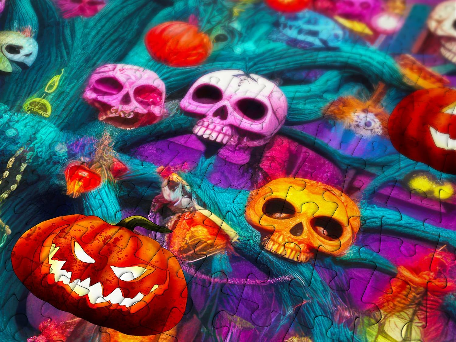 1000 Piece Jigsaw Puzzle for Adults - Colorful Halloween Haunted Tree Skulls Pumpkins Spooky Art, Matte Anti-Glare, Unique-Shape Pieces, Sturdy 2mm Board, 27x19 in Gift | Enjoy Complete-Set Guarantee