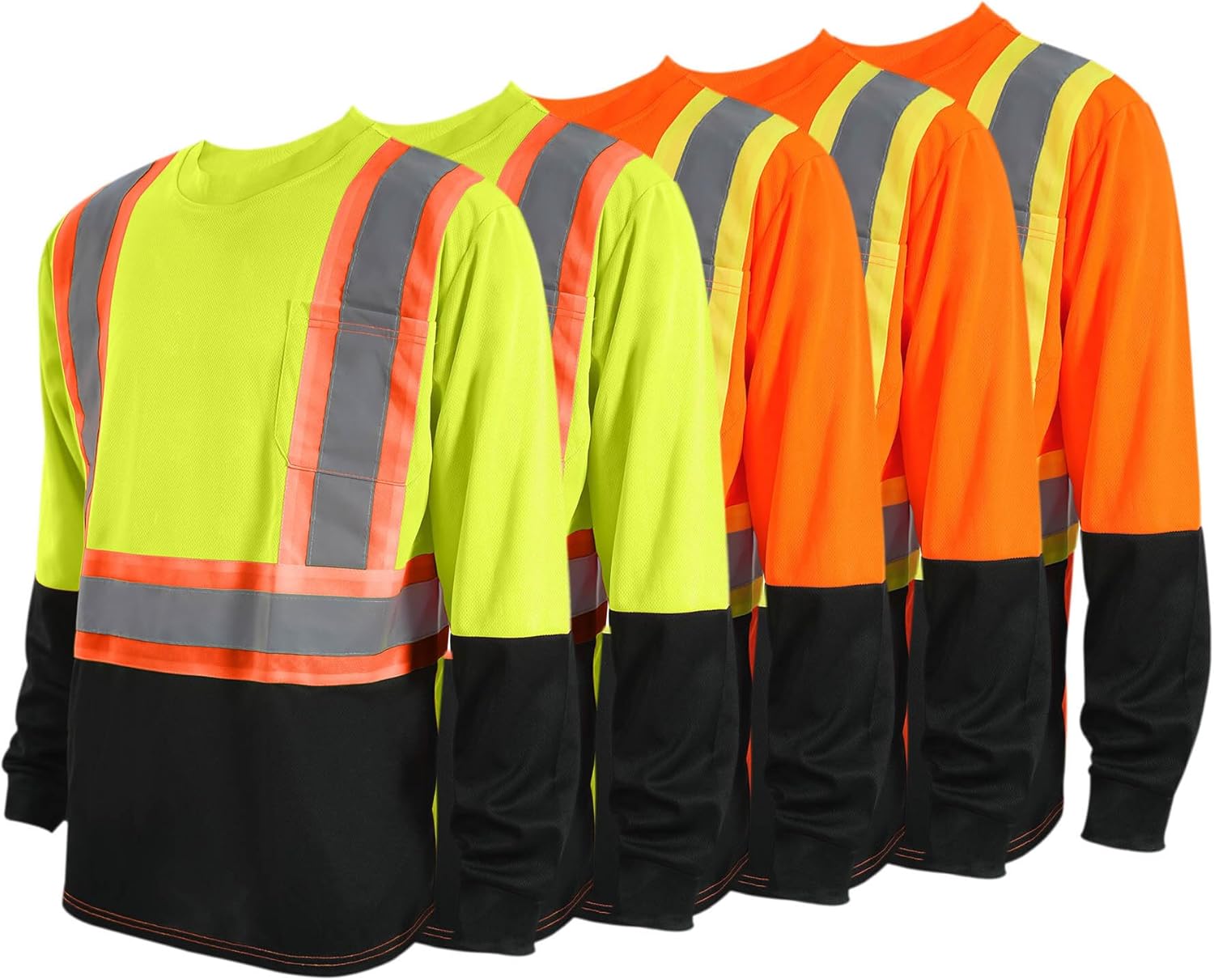 Men’s High Visibility Shirts Long Sleeve Reflective Safety Construction Shirts Night Job Security Work Tees