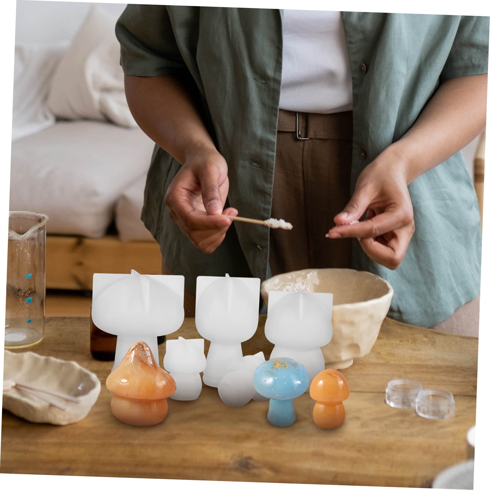Stampi in Silicone per Funghi da 10 Pezzi per Resina Epossidica | Morbidi e Resistenti, Finitura Liscia, per Decorazioni da Tavolo e Progetti Diy, Forma Creativa 3d