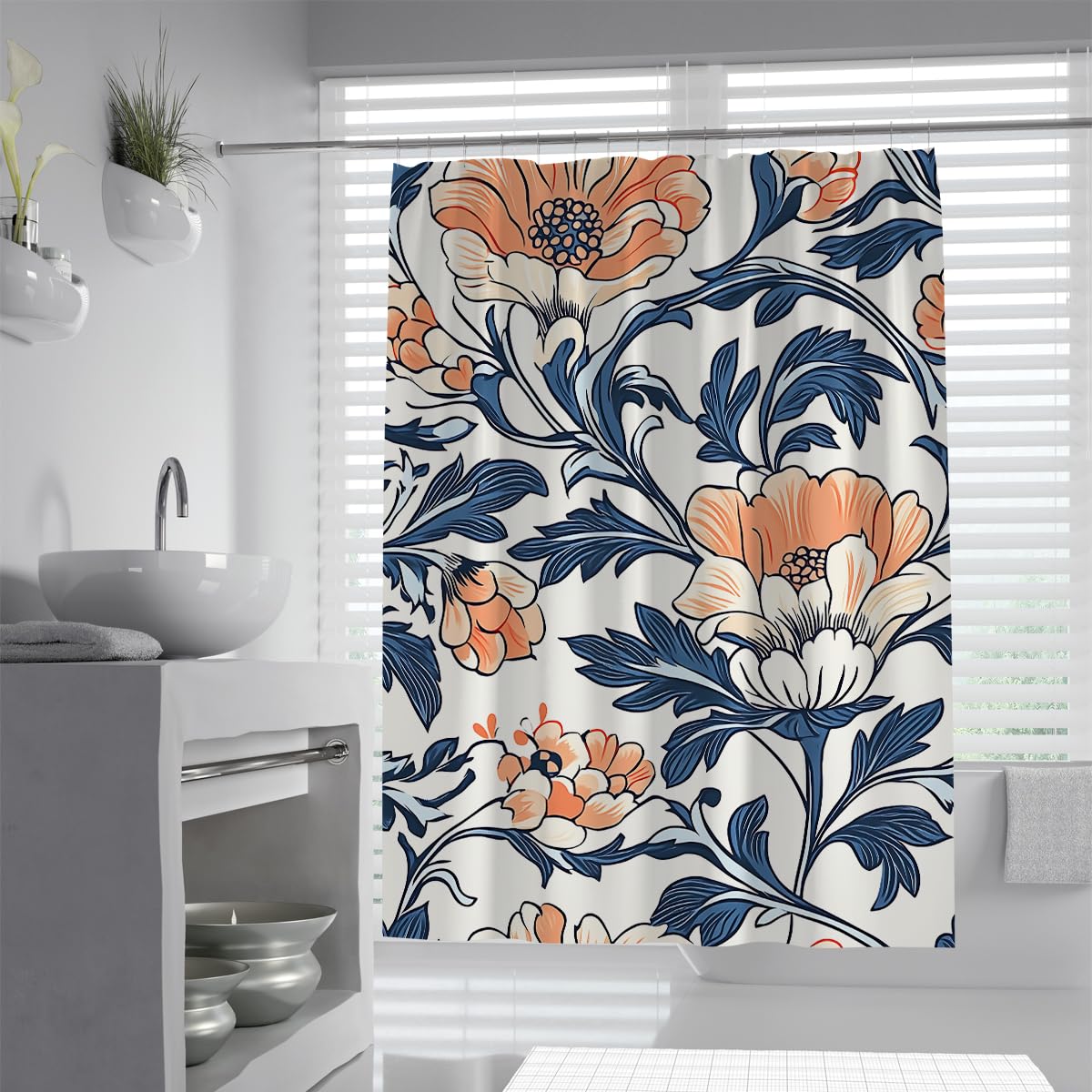OLLIAR Home Farmhouse Floral Shower Curtain 180x180 Boho Bright Unique Flowered Fabric Shower Curtains for Bathroom Decor with Hooks Waterproof Washable