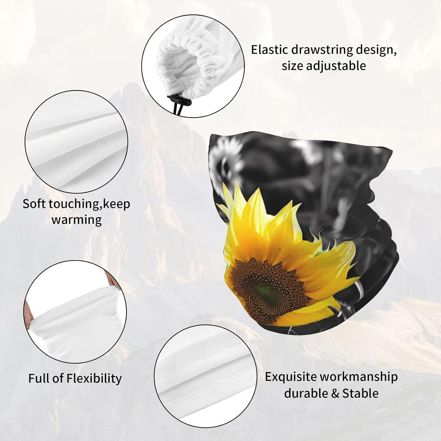 Winter Neck Warmer for Men Women, Sunflower Neck Gaiter UV Sun Protection Face Mask Windproof Cold Weather Face Cover Thermal Ski Mask Scarf for Outdoor Sports Bandana