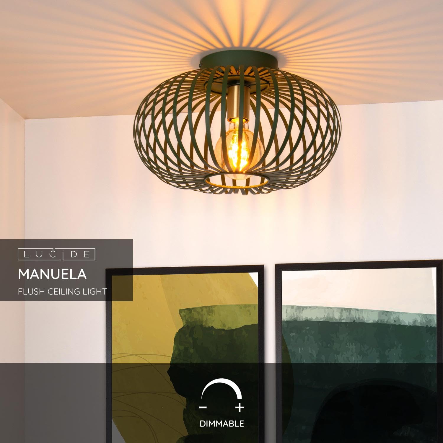LUCIDE Manuela - Flush Ceiling Light - diameter 39,5 cm - 1xE27 - Green - Image 3