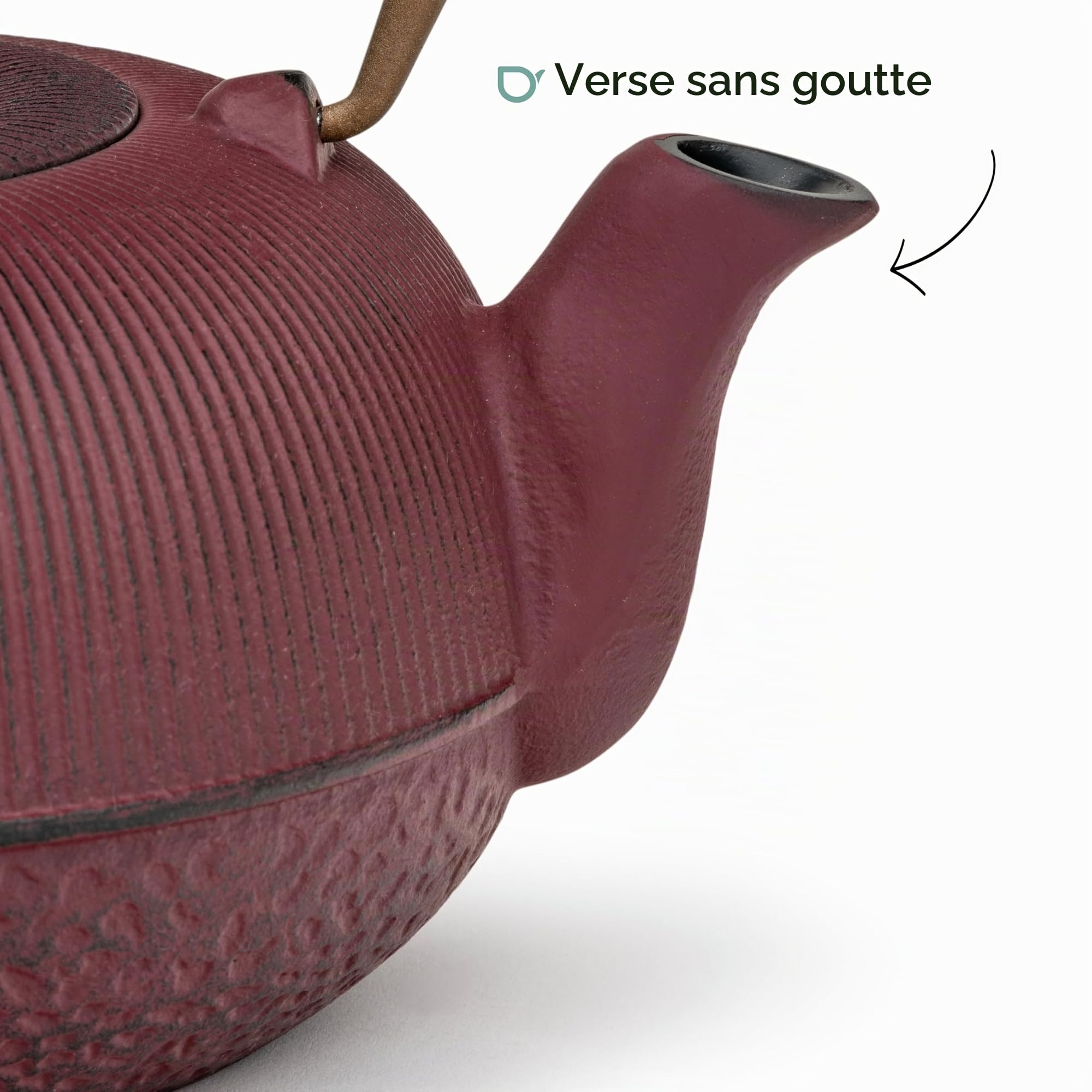 Petite théière en fonte à induction 1 l – Verseuse asiatique violette avec anse et filtre à thé en acier inoxydable – Idéal pour les thés en vrac