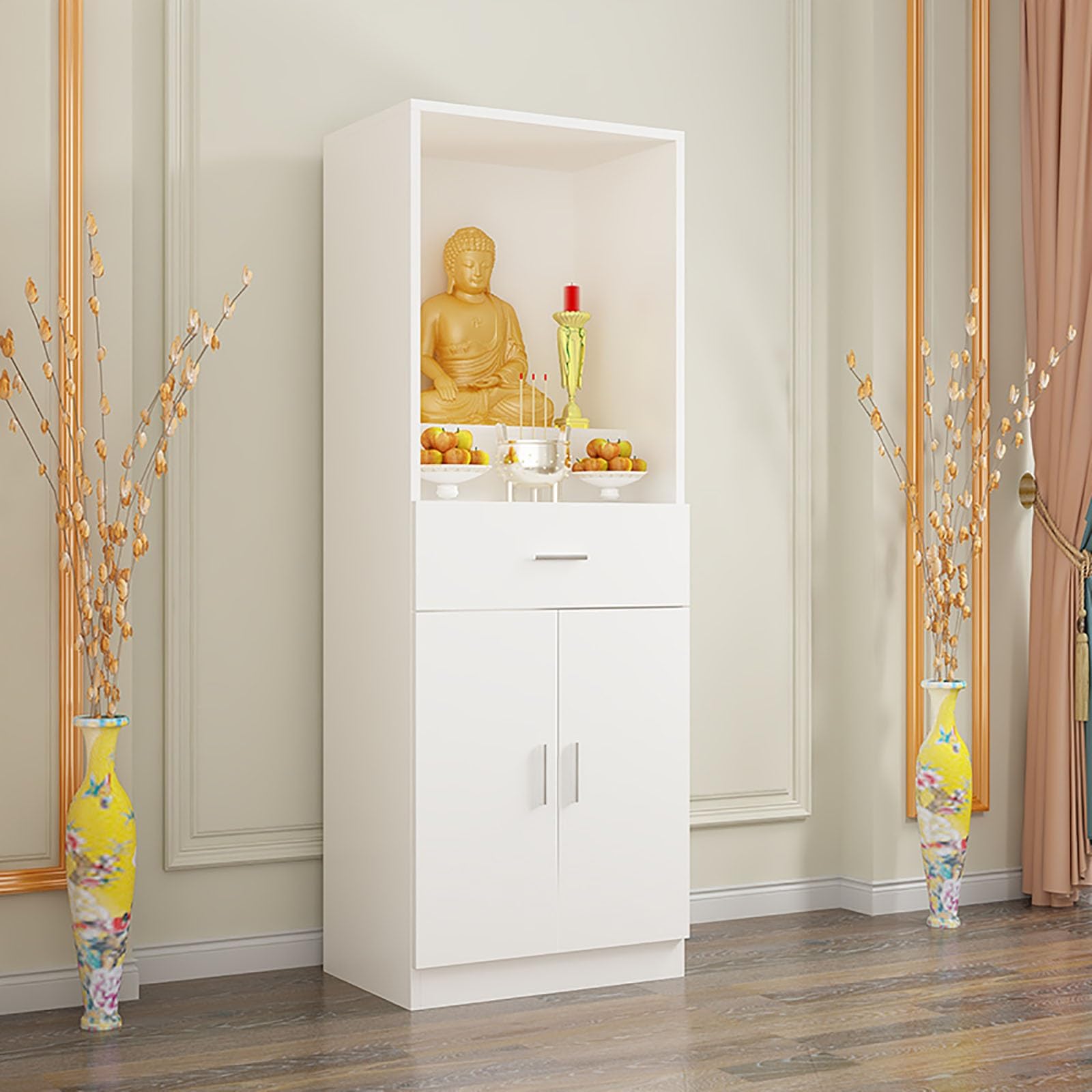 Table d'autel de méditation en bambou massif, piédestal d'offrande chinois traditionnel