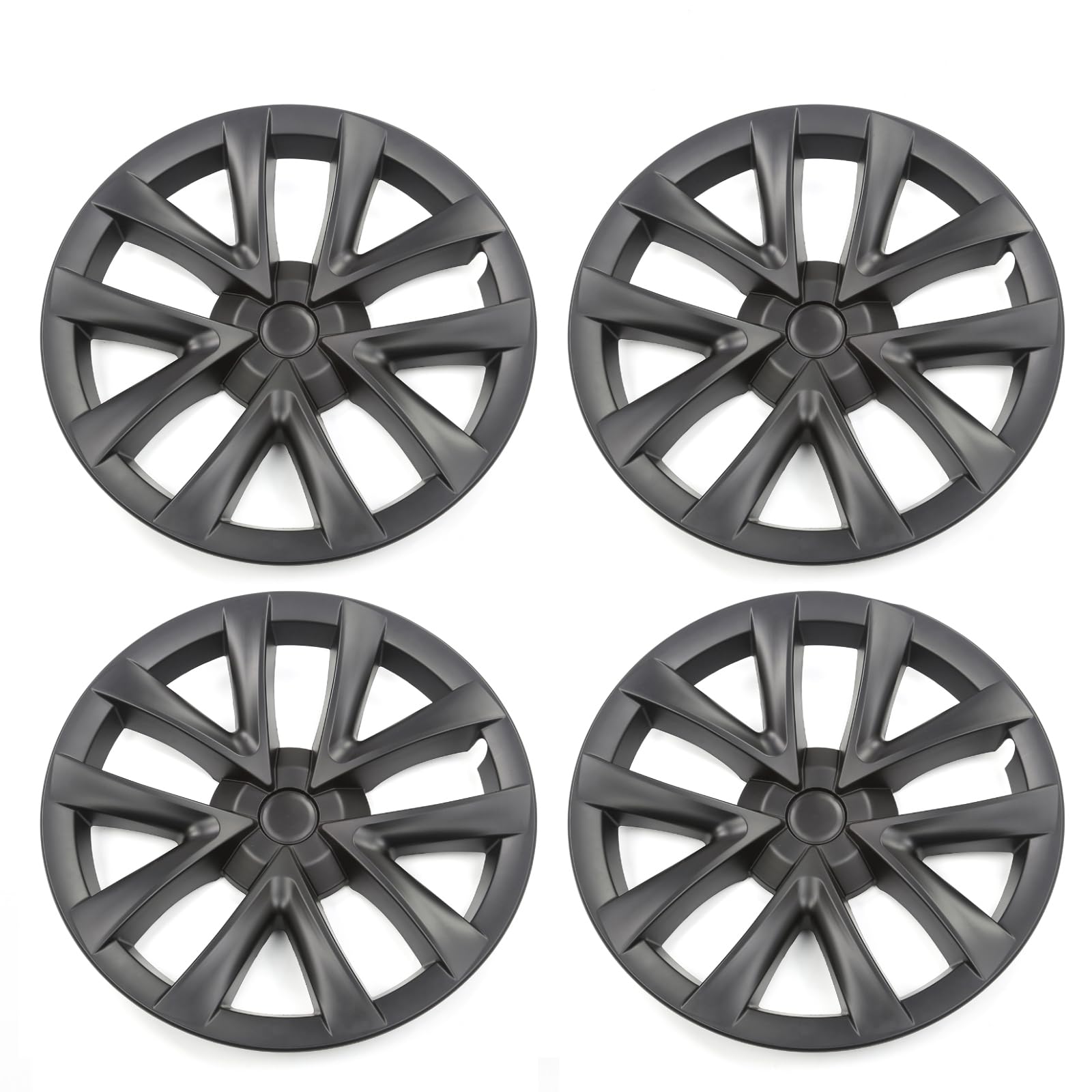 Photo 1 of IKON MOTORSPORTS, Wheel Hubcaps Rim Cover Compatible with 2017-2023 Tesla Model 3, Matte Black SP Model S Plaid Style ABS Plastic 18 Inch Hub Caps Hubcap Wheel Cover