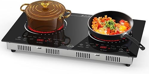 Hobsir Hob Estufa eléctrica de 2 quemadores de 110 V, doble estufa eléctrica, encimera de 24 pulgadas y estufa eléctrica integrada con enchufe,