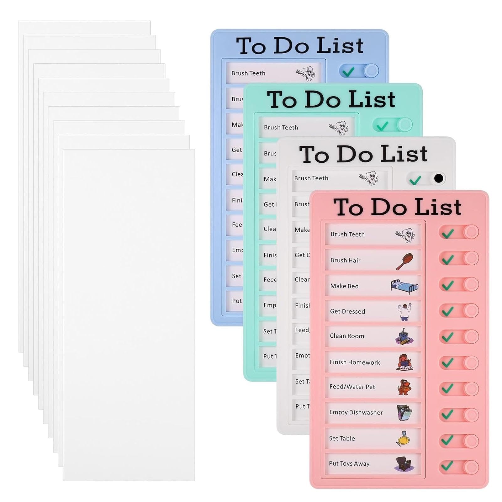 4Pcs Chore Chart, Checklist Board with 10 Blank Detachable Cardstock, Reusable Chores Chart for Adults Kids, Daily Schedule Memo Checklist for Home, Office, and Travel Planning
