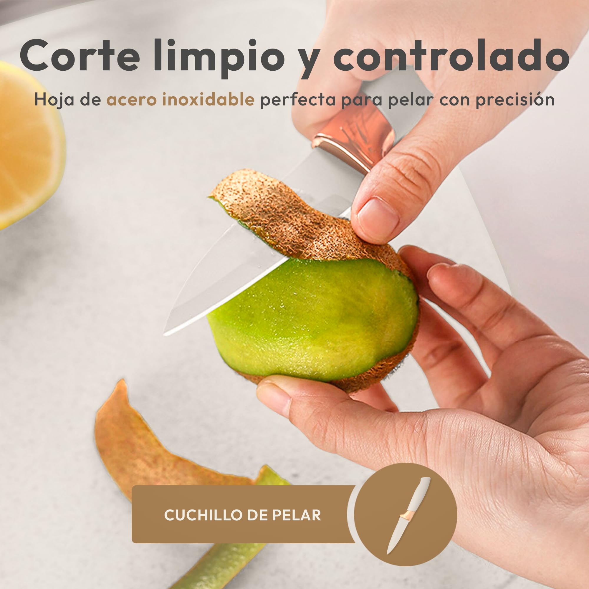 JUPPLIES Juego de Utensilios de Cocina de Silicona 19 Piezas con Cuchillos, Tijeras y Tabla de Cortar – Set Antiadherente Resistente al Calor – Apto para Todas Las Ollas y Sartenes - Beige — view 5