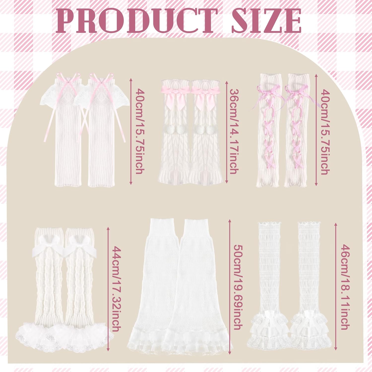 Cuffbow 6 Pairs Lolita Leg Warmers Knit White Cutecore Kawaii Leg Warmers with Bow and Lace Cute Japanese Knee High Socks Y2k Lolita Accessories for Women - Image 5