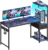 Vista 9 de Casaottima - Escritorio para juegos de 48 pulgadas con almacenamiento y luces LED, escritorio reversible para computadora con estantes de exhibición