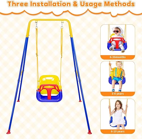 Miniatura 4 de Juego de columpios 4 en 1 para niños pequeños, puente y gorila para bebés, soporte plegable para columpios para jugar en interiores y exteriores,