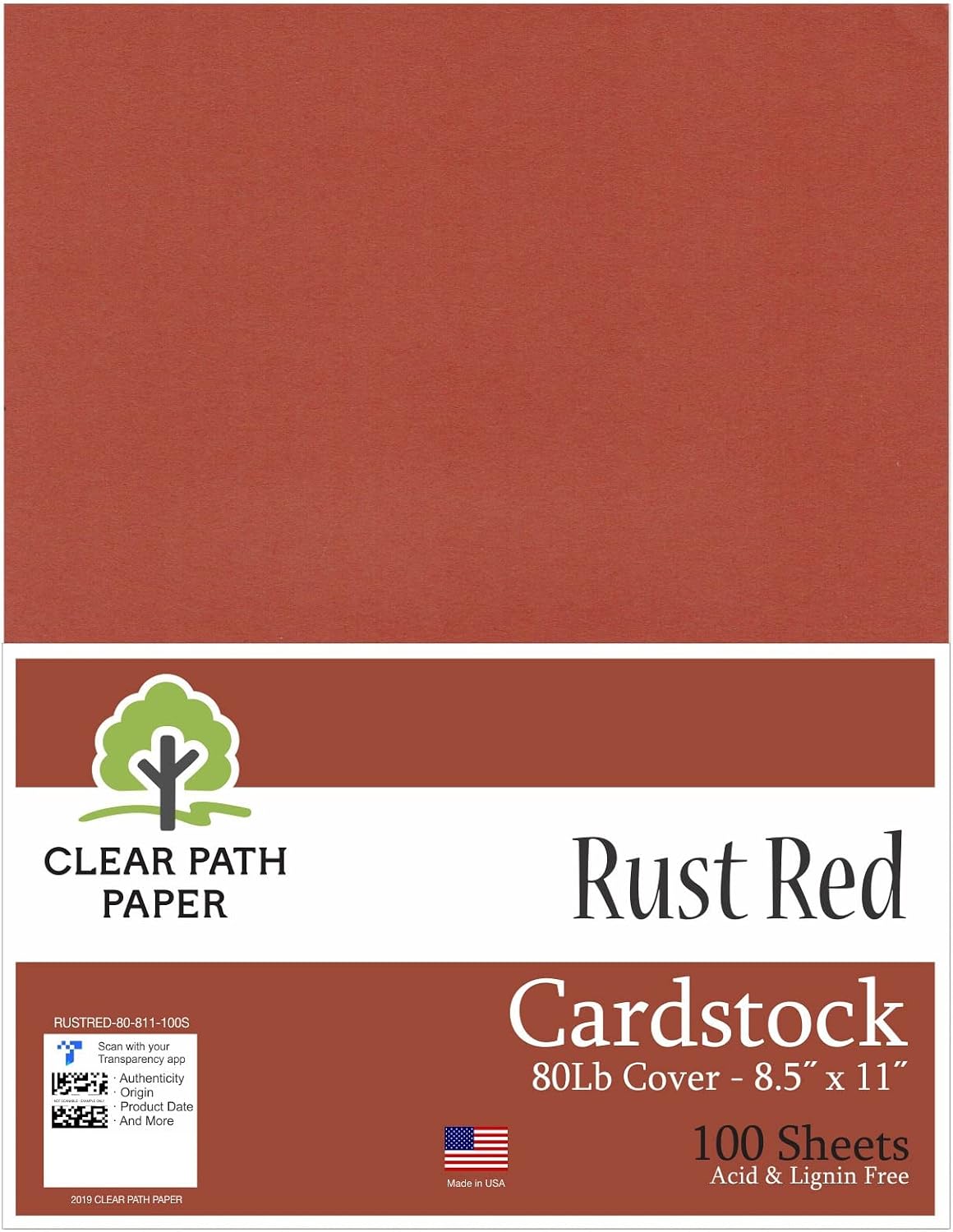 Clear Path Paper - Rust Red Cardstock - 8.5 x 11 inch - 80Lb Cover - 100 Sheets