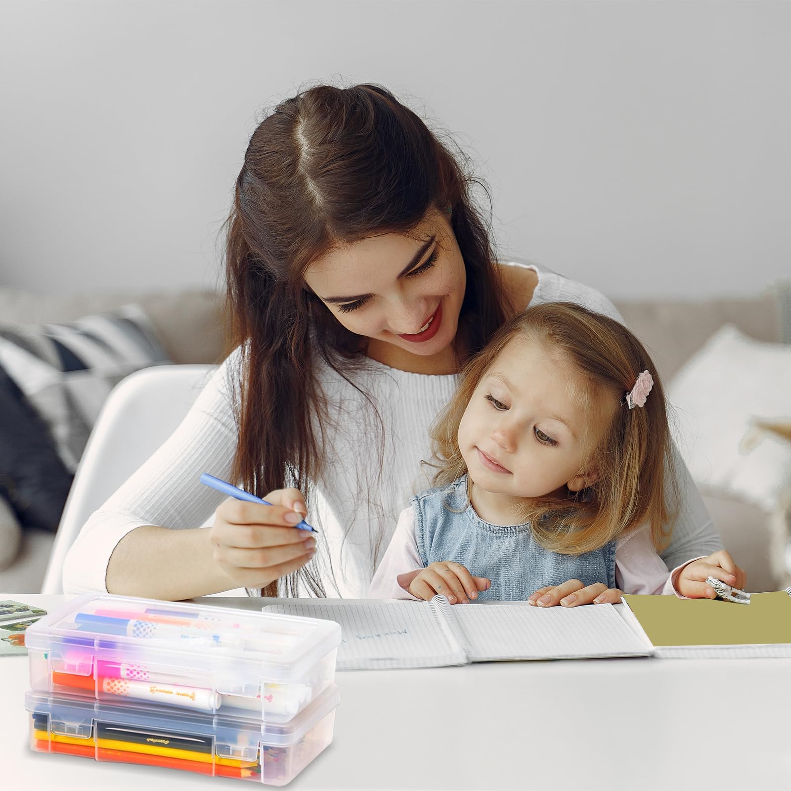 Stapelbare Aufbewahrung Stifte, 6 Stück Stiftebox, Transparent Bastel Organizer mit Deckel Snap Closure, Stapelbare Aufbewahrungsbox, Aufbewahrungsbox für Kunsthandwerk, Teile, Schule, Familie