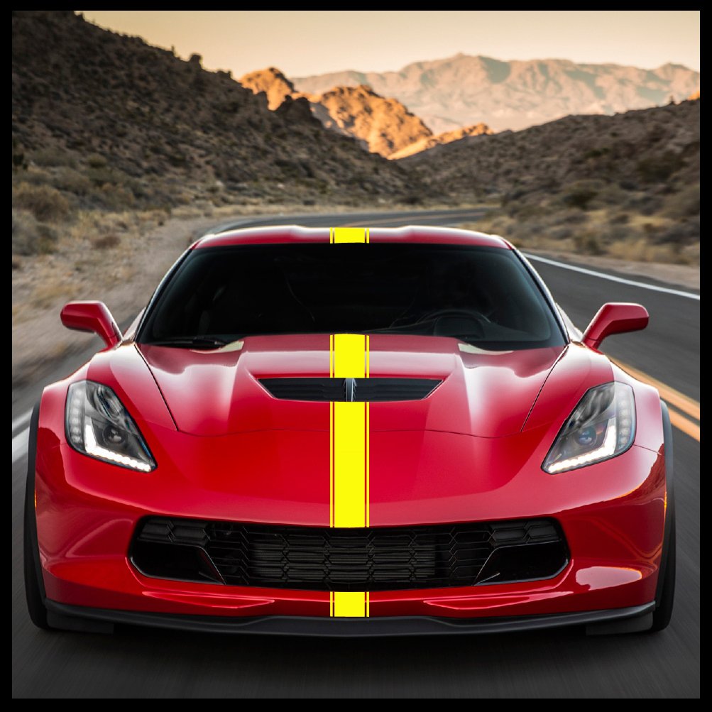 Sticker Connection | Racing Stripes | Hood Rally Vinyl Race Stripes | (2"x72", Yellow)