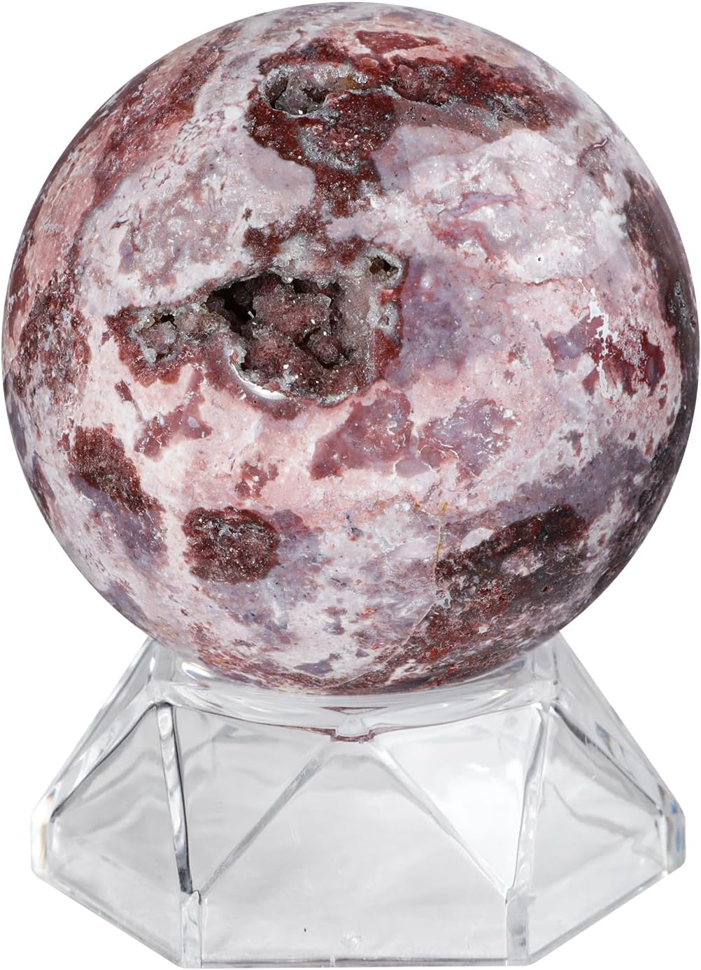 SUNYIK 2.4-2.75" Healing Mexican Agate Crystal Ball with Acrylic Stand, Natural Stone Sphere Orb Sculpture Figurine for Divination Meditation Yoga Chakra Balancing Home Office Decor