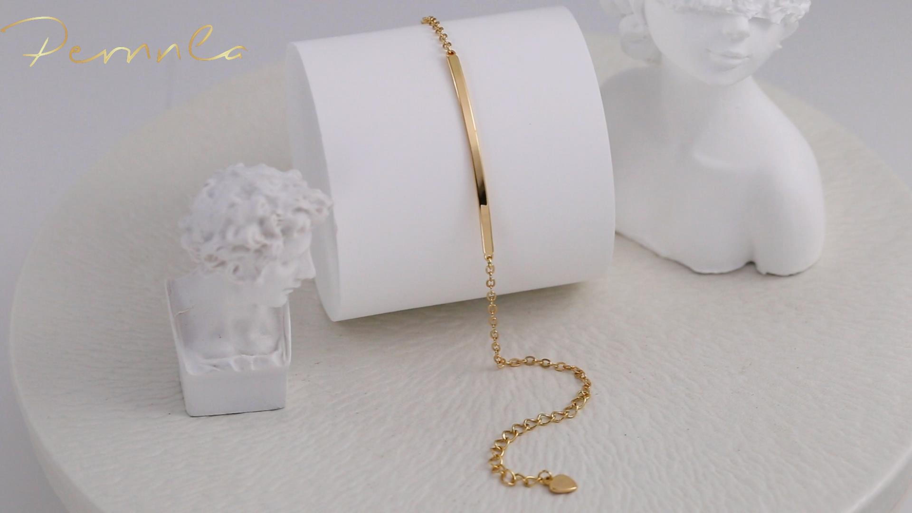 Amazon.com: PERNNLA PEARL Dainty Gold Bar Bracelet for Women