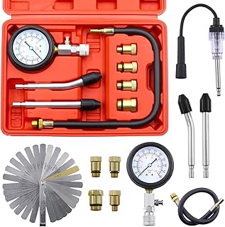 Swpeet 10Pcs Automotive Compression Tester Kit and Spark Plug Tester with Steel Metric and Imperial Feeler Gauge Assortment Kit