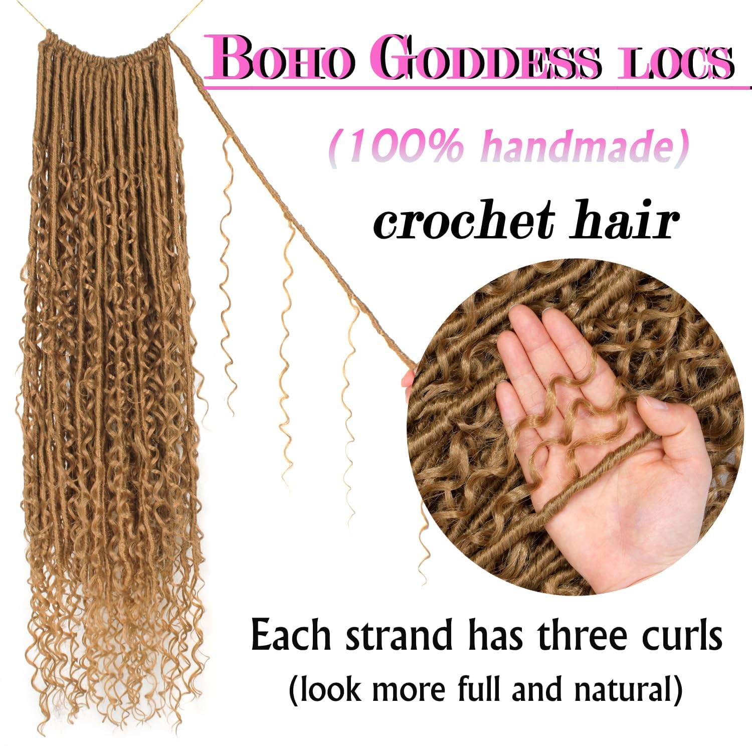 Goddess Locs Crochet Hair 24 Inch Faux Locs Crochet Pre-looped Boho Faux Loc with Curly Ends 8 Packs Long Bohemian River Loc Crochet Hair for Black Women(24Inch,27#)