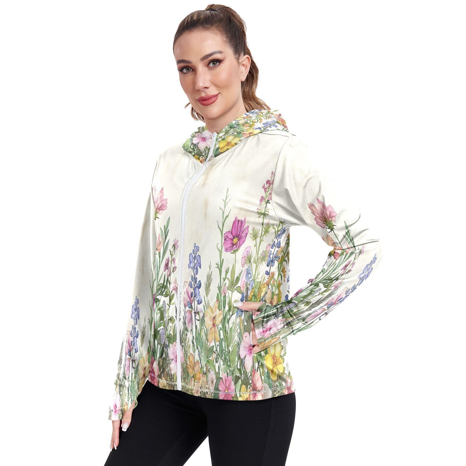 Kigai Flower Women's UPF 50+ Sun Protection Hoodie Jacket with Pocket Zip Long Sleeve Sun Shirt for Gardening Hiking Outdoor