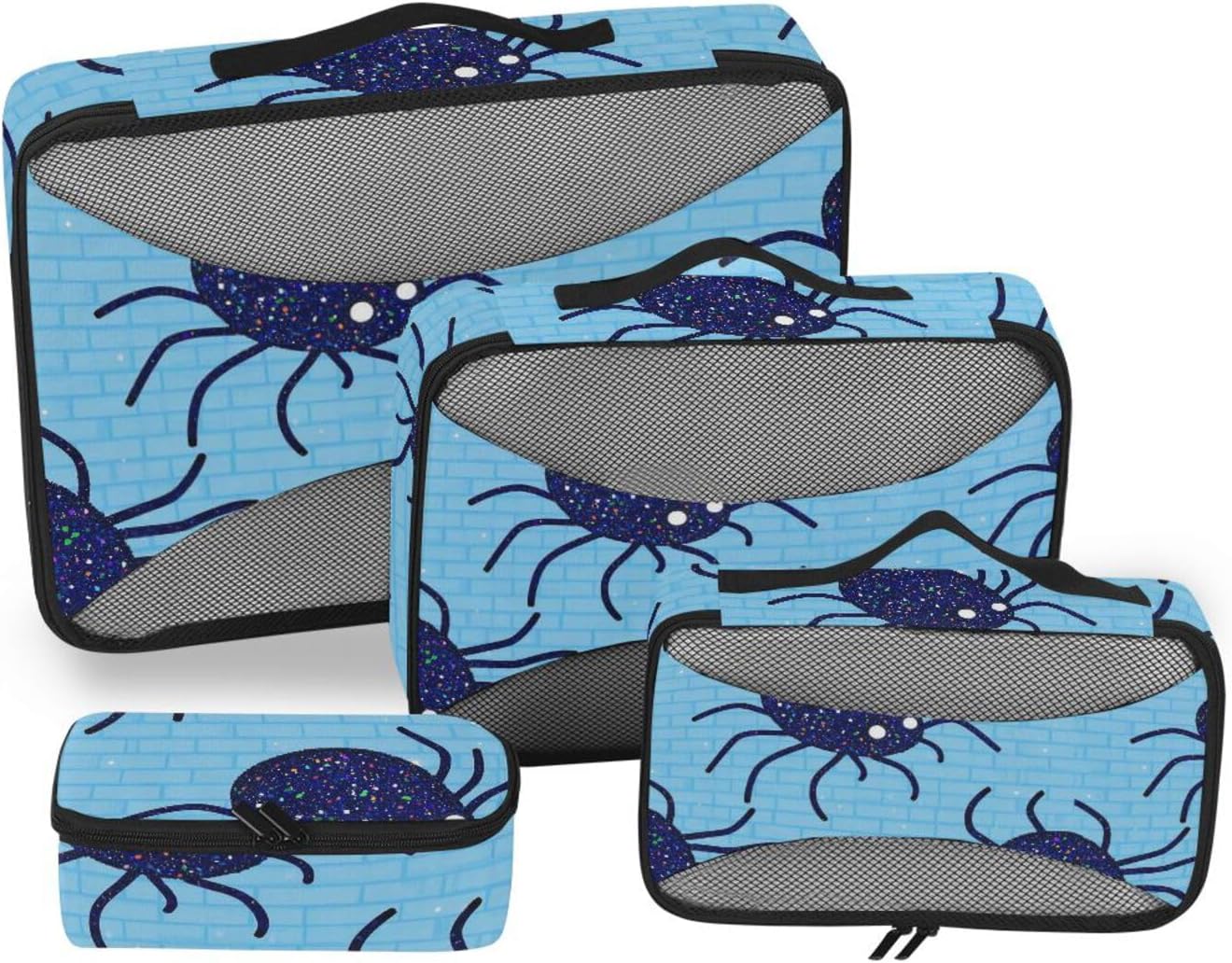 Fake Glitter Cartoon Blue 4 Pcs set luggage organizer bags Mesh Travel Essentials expandable packing cubes