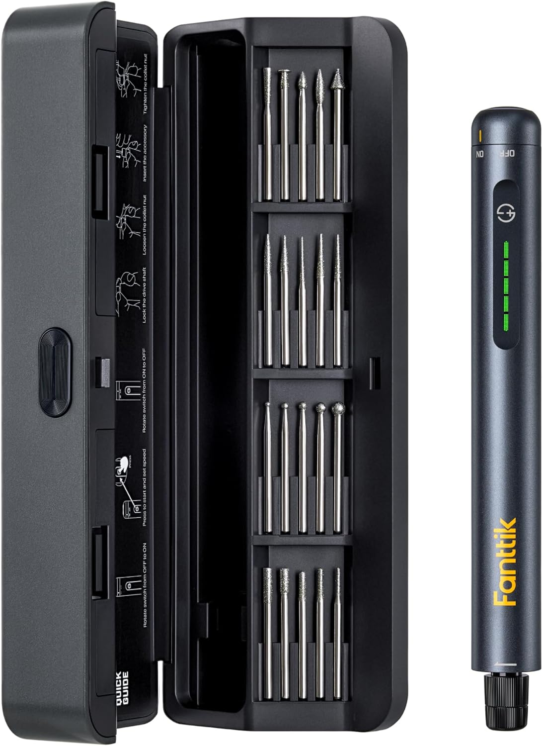 Fanttik F2 Master Eng Engraving Pen, Cordless Rotary Tool Kit with 5 Variable Speed, Rechargeable Engraver Pen with 20Pcs Bits for Metal, Wood, Glass, Plastic, Portable for Artists & DIYers