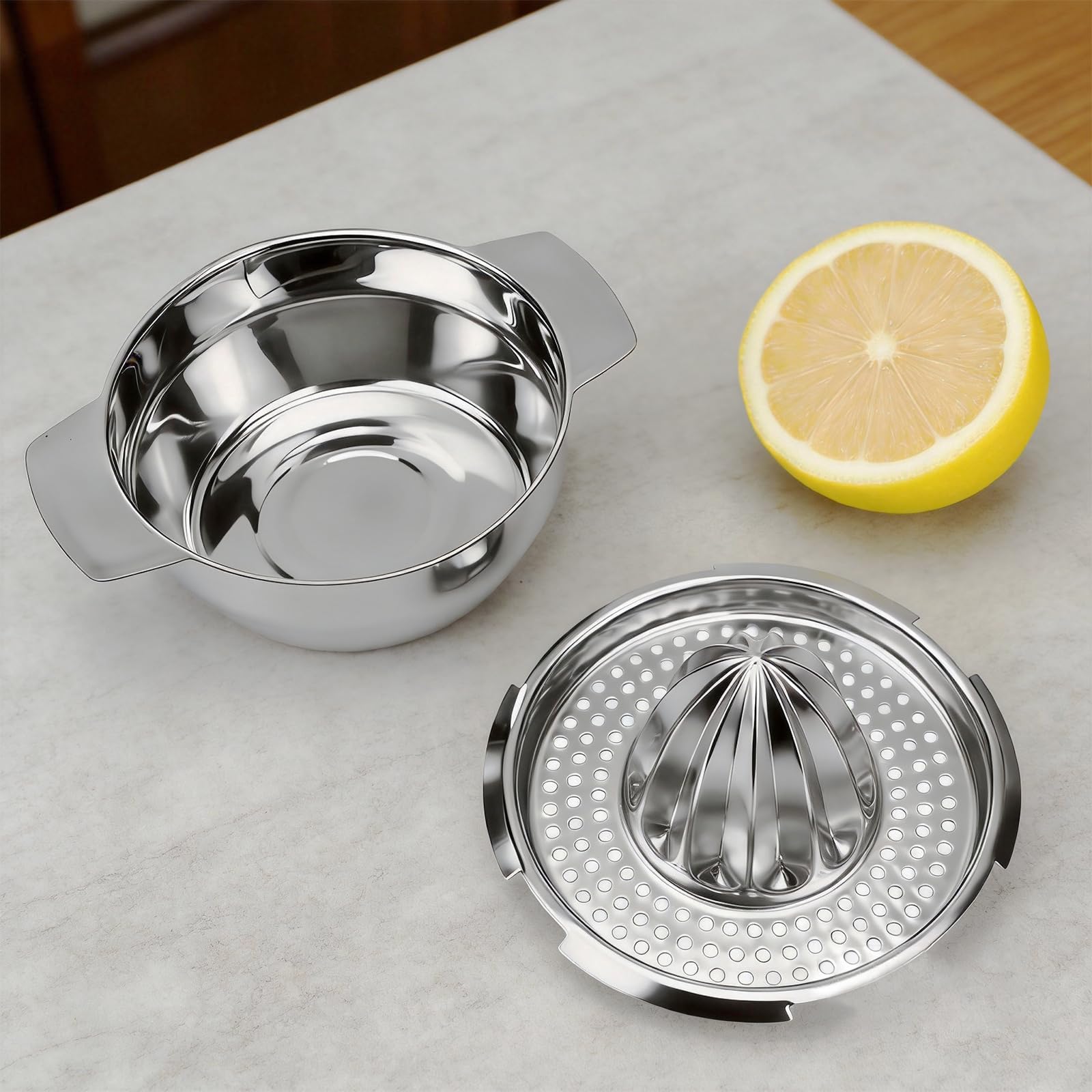 Stainless Steel Lemon Juicer Manual Squeezer,Juicer with Bowl Container for Oranges Lemons Fruit Home Made Juice in Kitchen — view 5