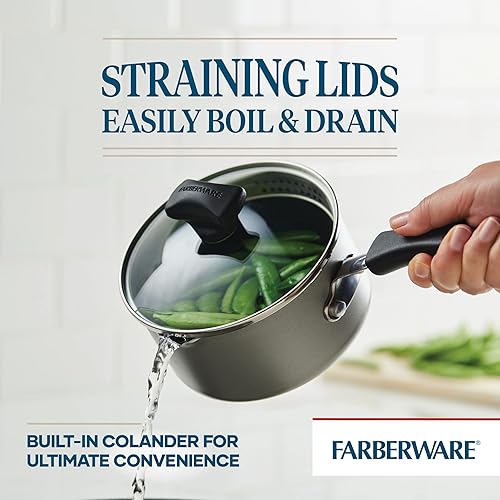 Miniatura 3 de Farberware Cookstart DiamondMax - Cacerola antiadherente para colar, apta para lavavajillas, 1 cuarto de galón, color plateado