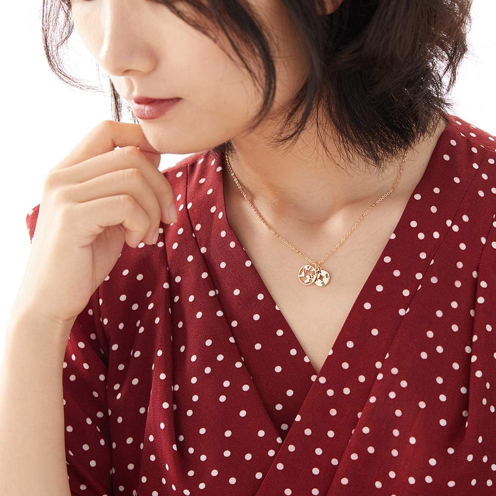 Zealmer Dainty 18K Gold Plated Compass World Map Pendant Necklace Graduation Gift for Friends - Image 3