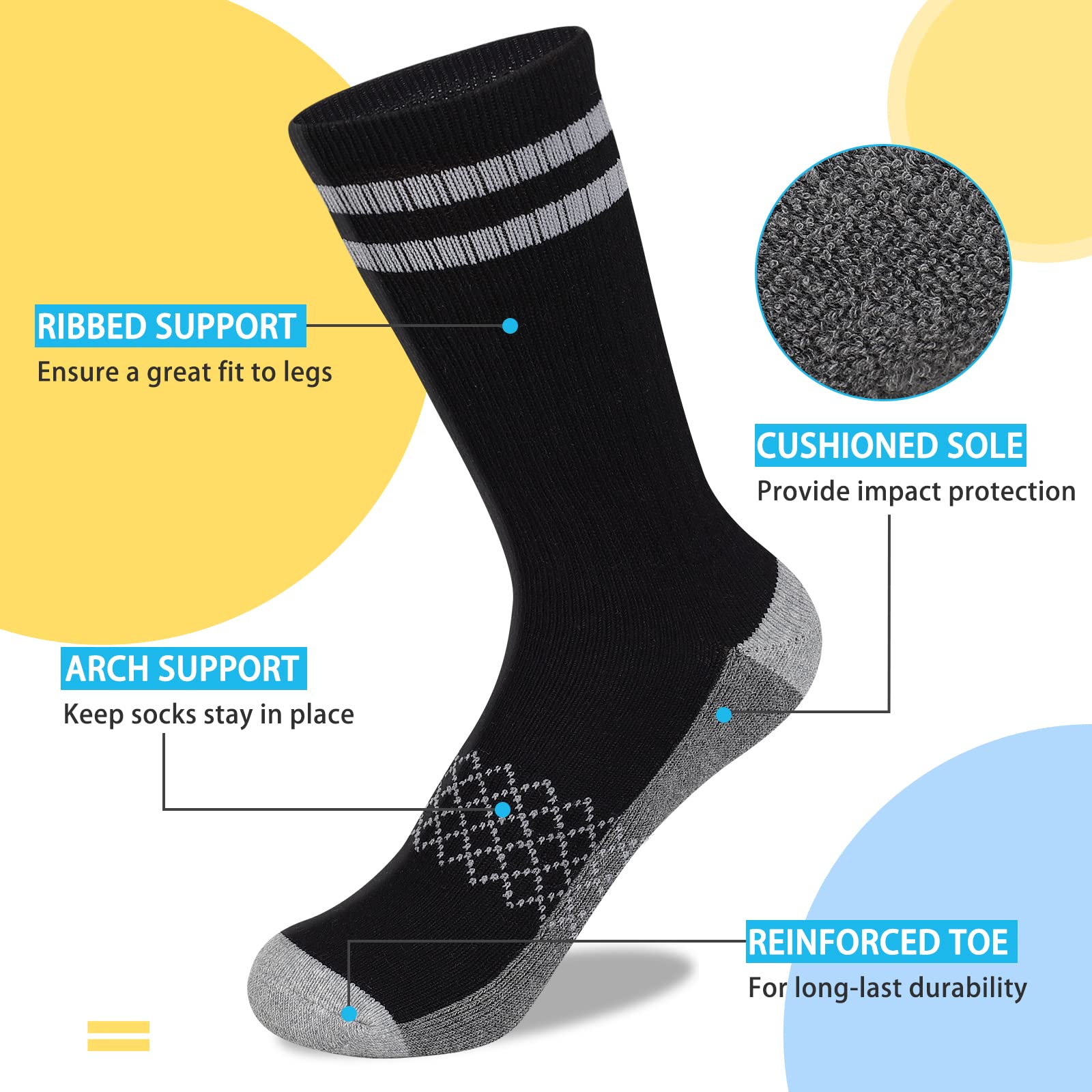 Comfoex 10 pares de calcetines deportivos para niños de 4-6, 6-8, 8-10 años, calcetines largos de pantorrilla para niños, calcetines de algodón medio acolchados