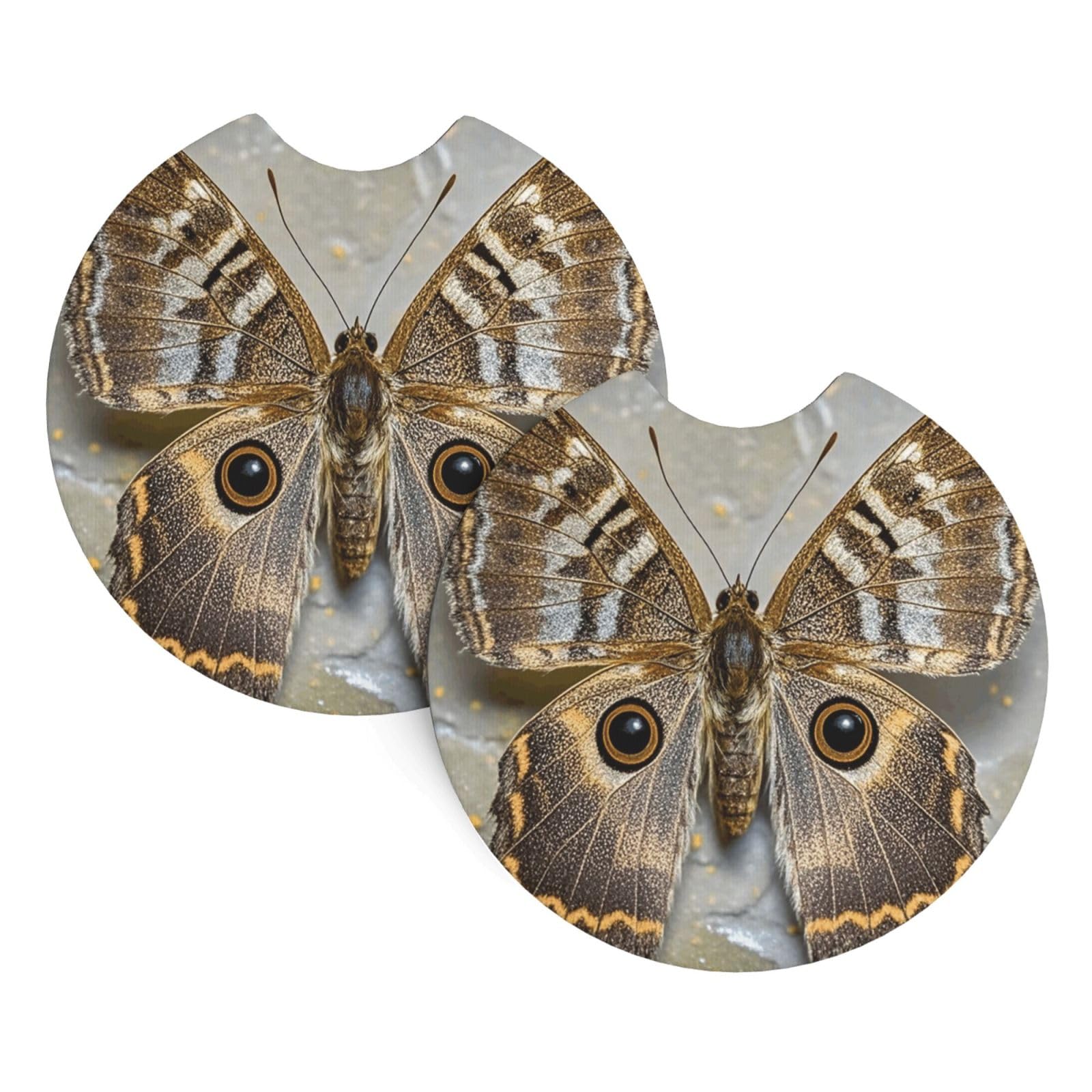 2 Pack Car Coaster for Cup Holders Moth Car Cup Coaster 2.7" Neoprene Non-Slip Automotive Cup Mat Universal Auto Car Interior Accessories for Women Men Cup Pad