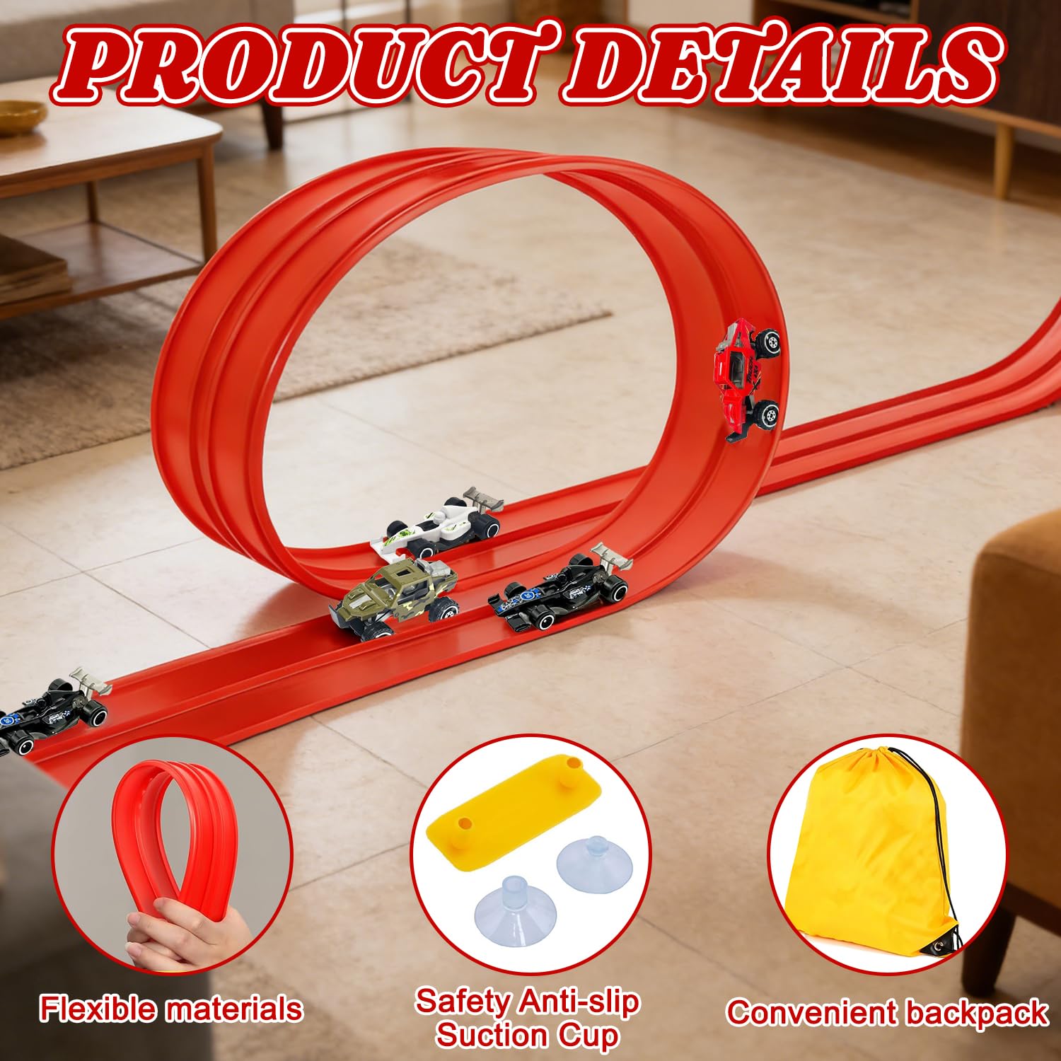 Pista de Coches para Niños, Pista Coches Flexible 4M, Pista De Carreras Portátil para Niños con 4 Coches, Pista de Coches Flexible, Circuito Coches Flexible, Regalo para Niño y Niñas 3 4 5 6 Años (M2)