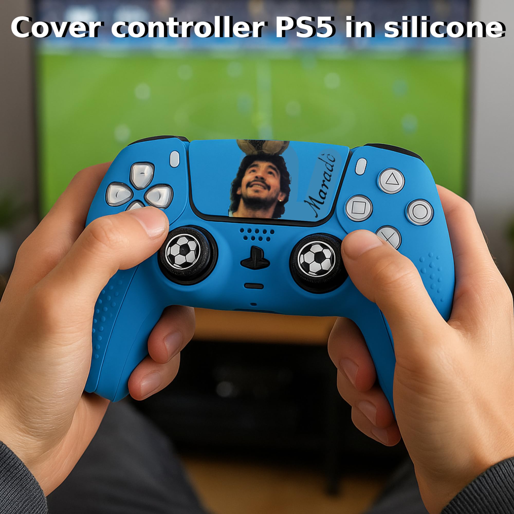 Kit Cover PS5 Celeste – Guscio in Silicone + Grips Antiscivolo (Thumb Grips) + Touchpad Sticker – Custodia Skin Anti Slip – Compatibile con Controller DualSense – Per veri tifosi