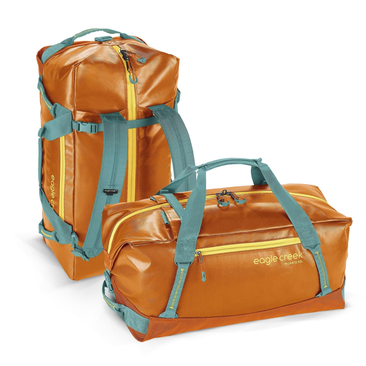 Eagle Creek Migrate 60L Travel Backpack Duffle Bag with Tuck-Away Backpack Straps, Full-Access Wide Mouth Opening & Seamless Bottom Bathtub Construction, Dandelion Yellow