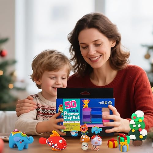 Miniatura 5 de CiaraQ Kit de arcilla polimérica, arcilla de modelado de 48 colores para niños, bloques pequeños de arcilla para hornear, kits de iniciación de