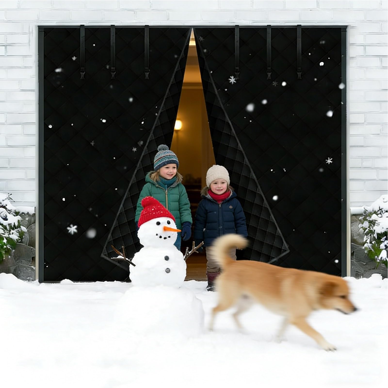 6-18ft Garage Door Screen for Winter Garage Door Insulation Kit Heavy Duty Windproof and Soundproof Magnetic Thermal Insulated Door Curtain Easy Roll Up Installation(Black,8x9ft/244x274cm)