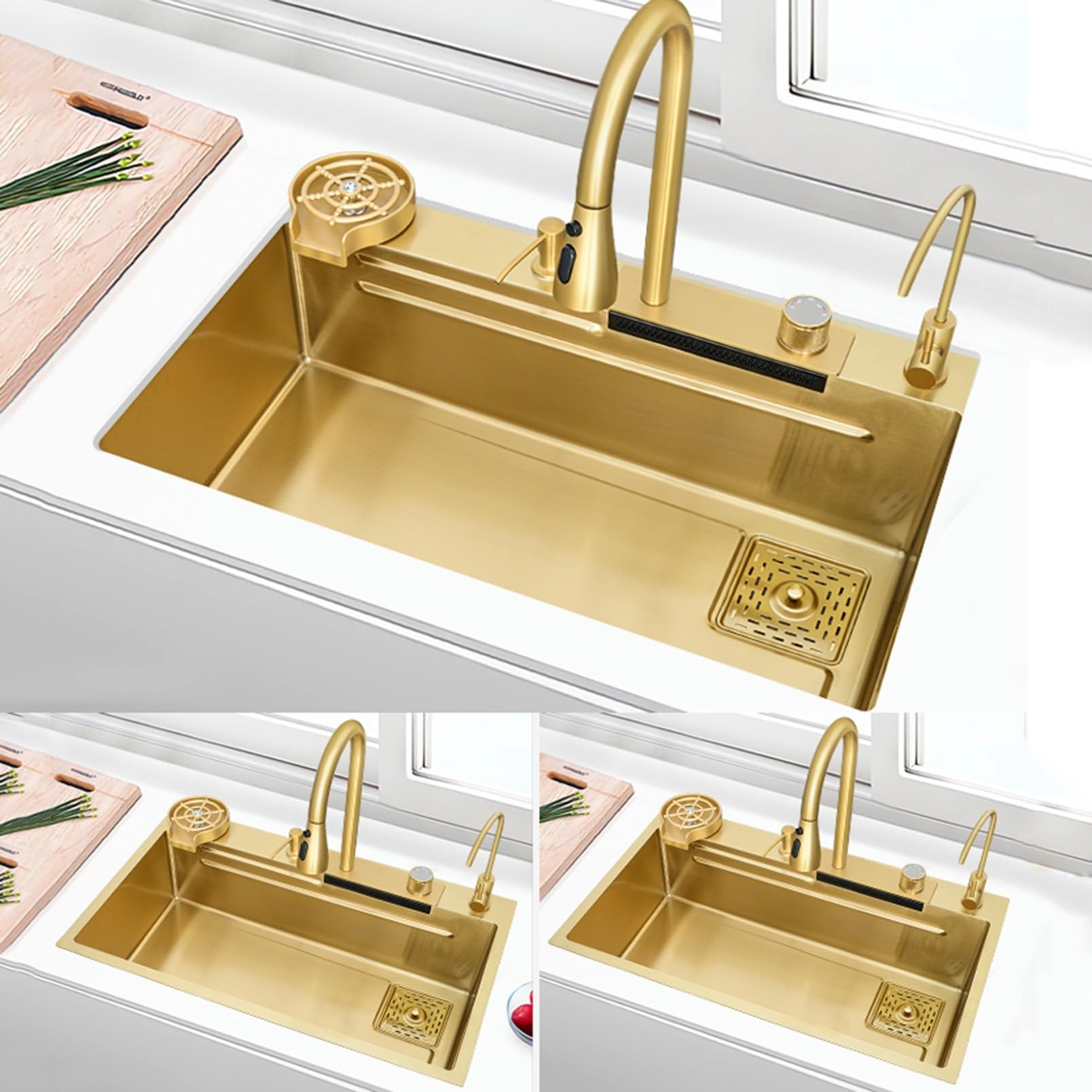 Golden Sink - Fregadero de cocina de acero inoxidable 304 con una sola ranura de 4 mm de grosor