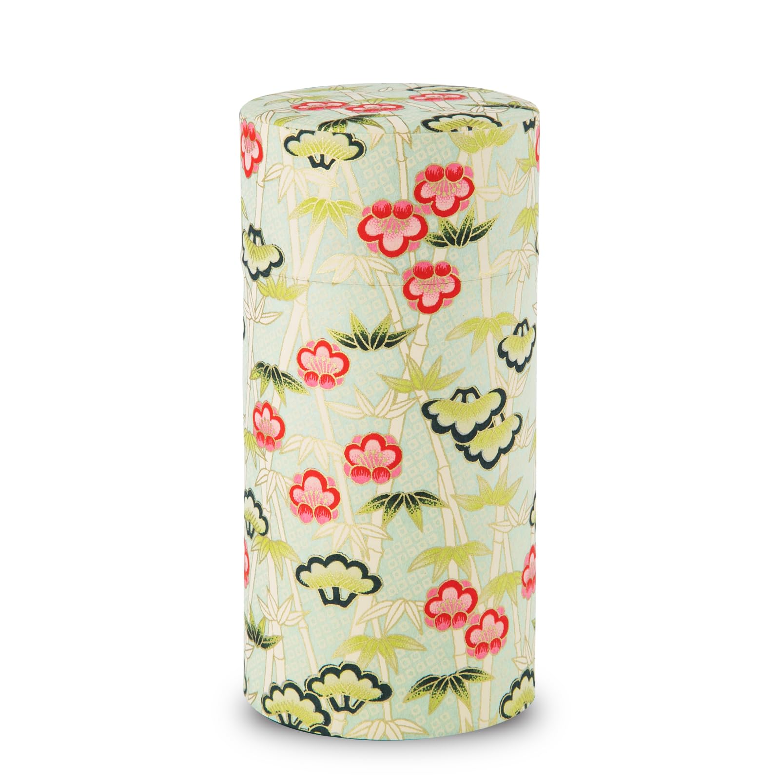 NOREN Tea caddy for loose leaf tea japanese washi paper 200g capacity (Bamboo and Plum,Green) tea caddies tea tin tea canister