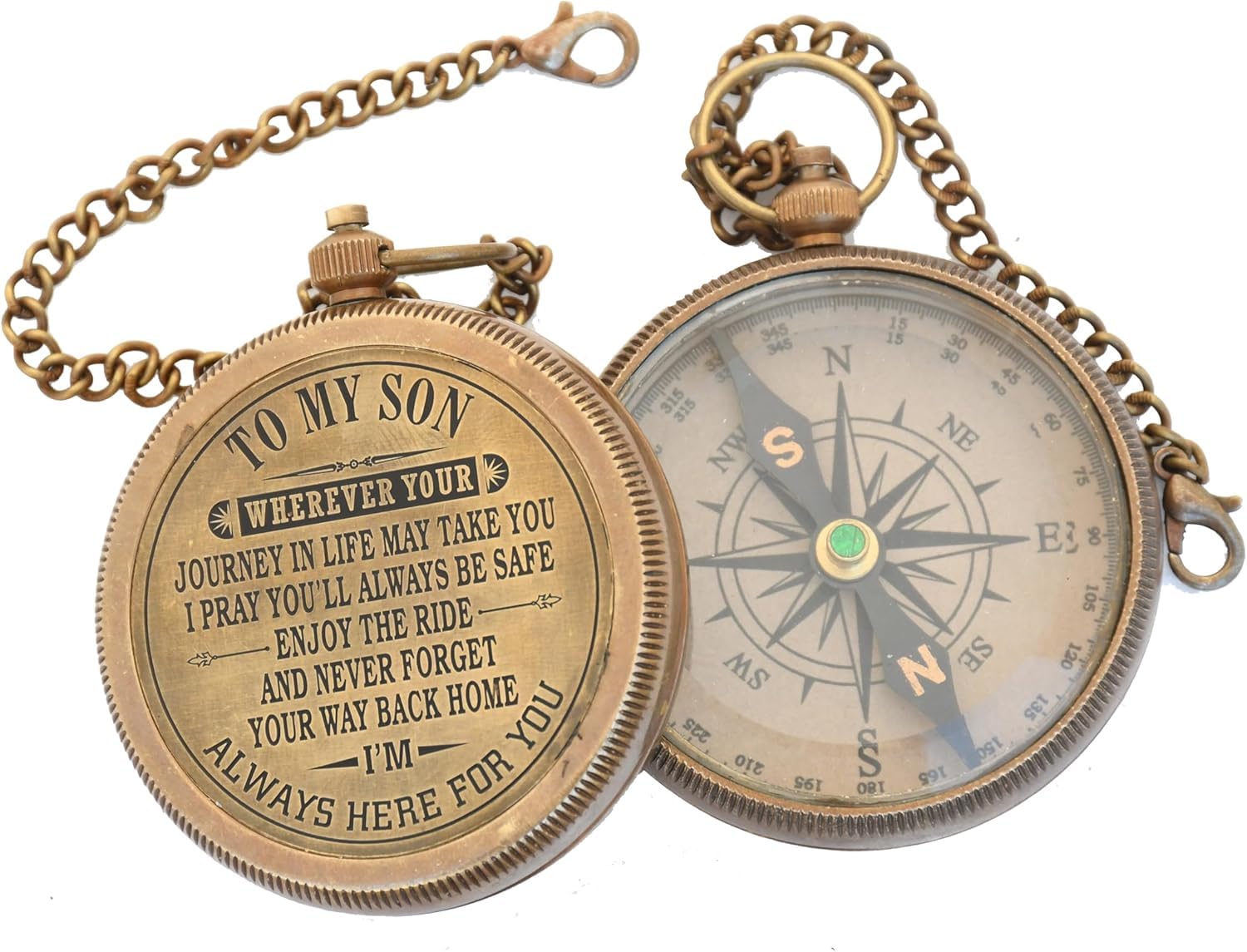 Bussola in ottone "To My Son", regalo per figlio di papà, citazione incisa, 5,1 cm, metallico, montaggio da tavolo