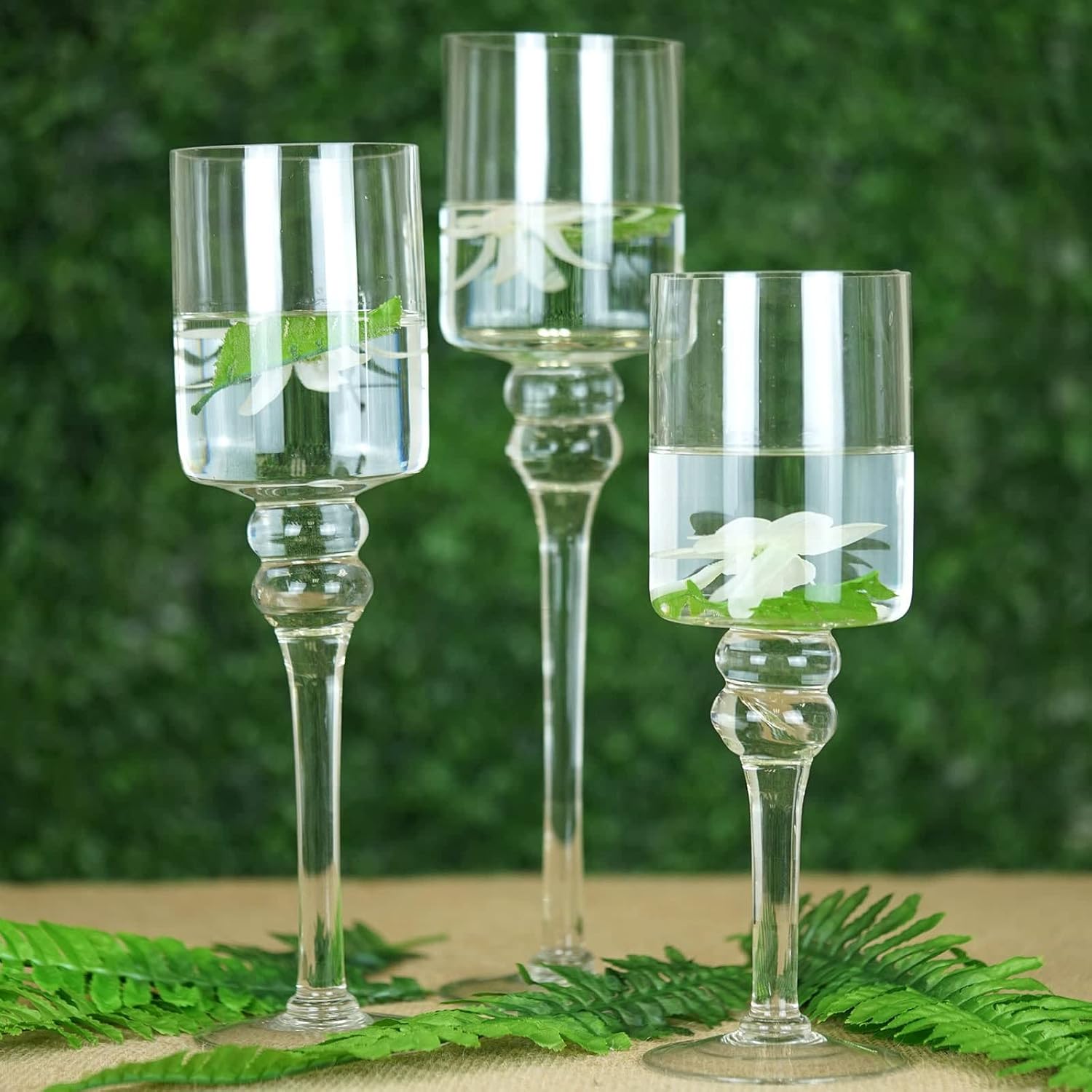 Tableclothsfactory Set of 3 Clear Long Stem Glass Cylinder Flower Vase Tabletop Candle Holders