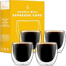 Kitchables 4'l  Espresso Bardak Seti, 76 ml - Dayan kl   ift Duvarl  Espresso Shot Barda  - Nespresso Makineleri ile Uyumlu Expresso Shots Kupas  - demitasse bardaklar - Tasas De Caf  Expreso