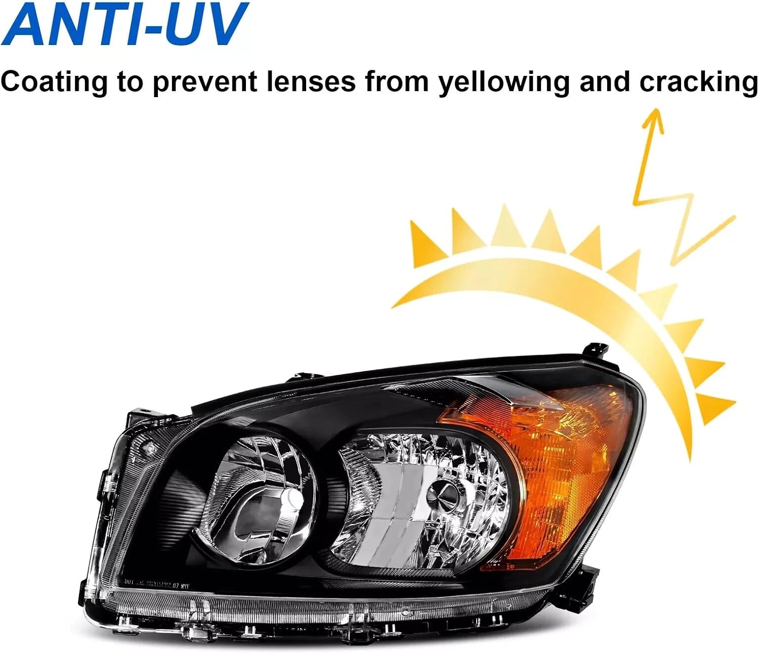Front Headlight Assembly Compatible with 2009-2012 Toyota Rav4 Projector Headlamps Driver and Passenger Side Black Housing Amber Reflector