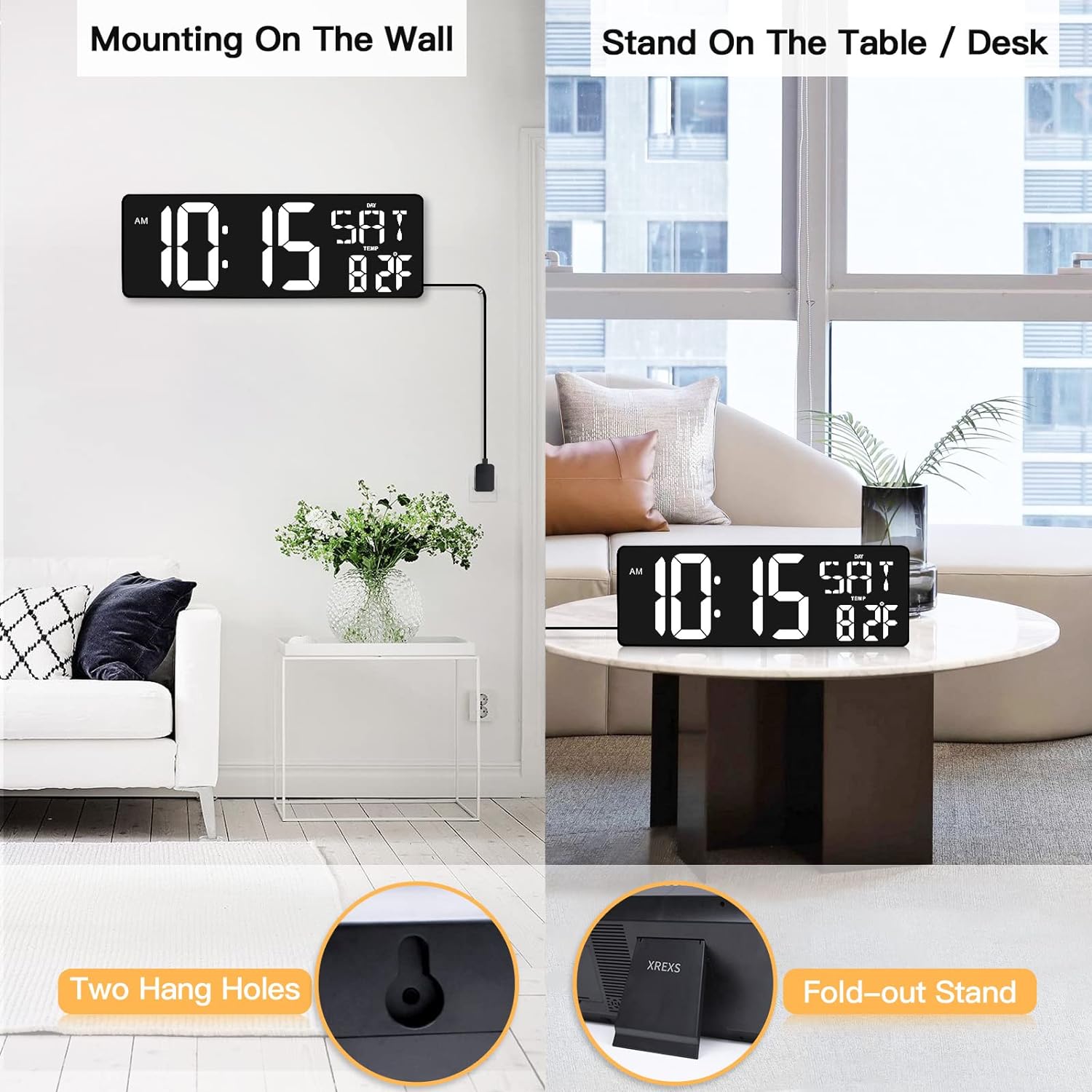 Buy XREXS Large Digital Wall Clock with Remote Control, 16.5 Inch LED