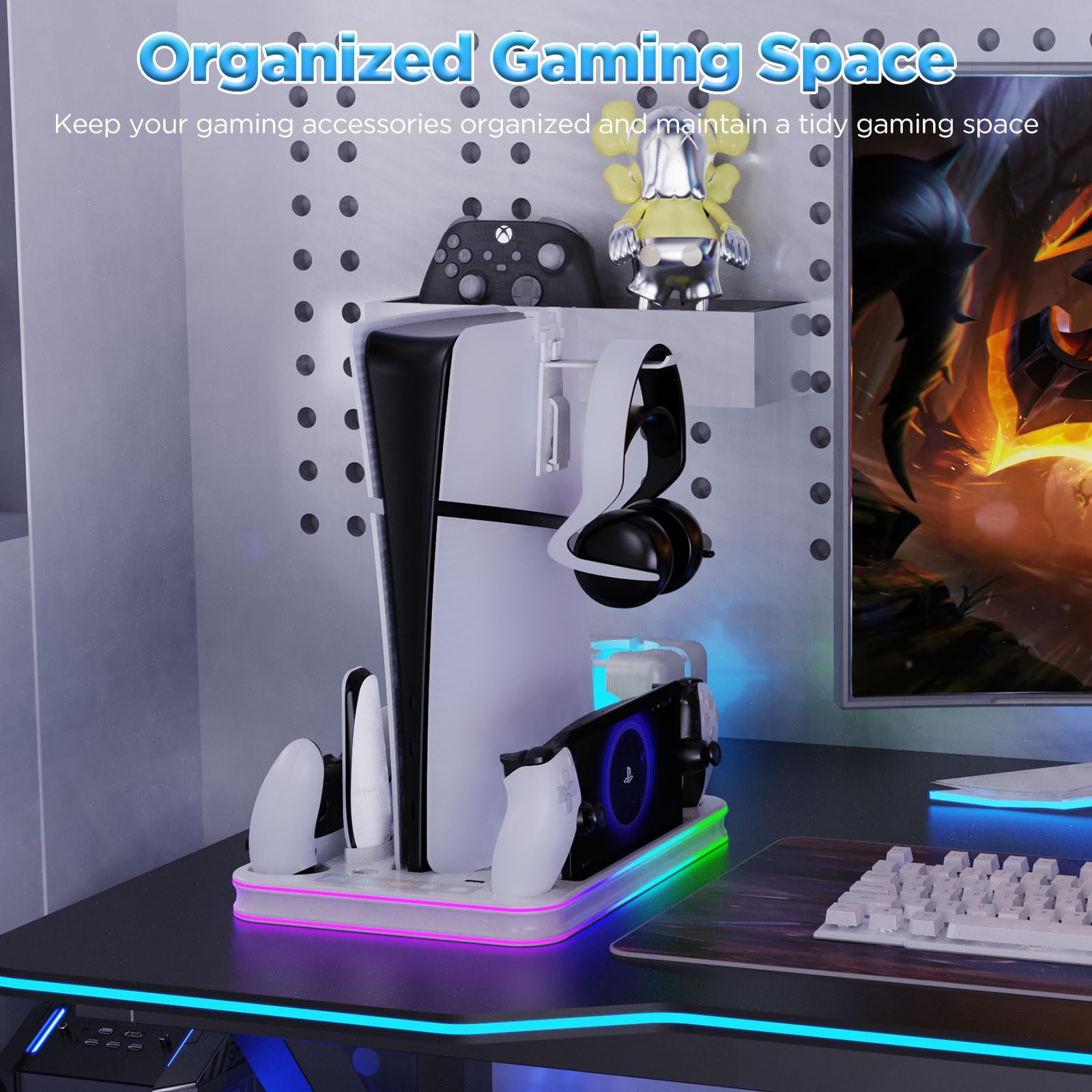 Supporto sottile e stazione di raffreddamento per PS5/PS5 con controller RGB LED stazione di ricarica per PlayStation 5, dock di ricarica per controller PS5 Edge e PS Portal PS5/PS5 accessori sottili
