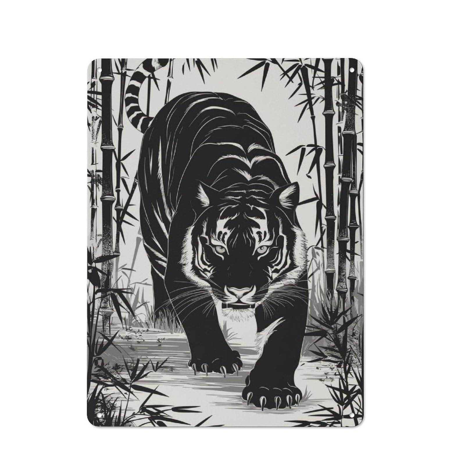 Junmoney Vintage Tiger Rustic Tin Wall Plaque 40X30cm For Guest Room Or Hallway, For Garage, Workshop And Man Cave Decoration