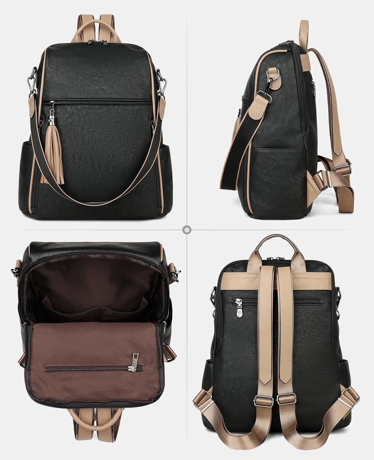 FADEON Leather Backpack Purse for Women Designer Travel Backpack Purses PU Fashion Ladies Shoulder Bag with Tassel - Image 4