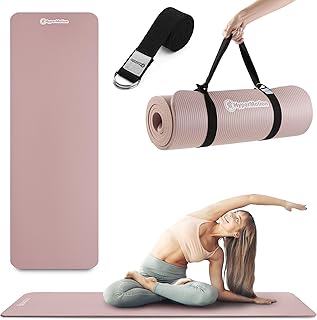 HyperMotion Tapis de Yoga NBR 183x61 cm (Épaisseur 0,8 cm et 1,5 cm) Antidérapant, avec Sangle de Transport et d’Étirement, Tapis Fitness pour Pilates et Relaxation