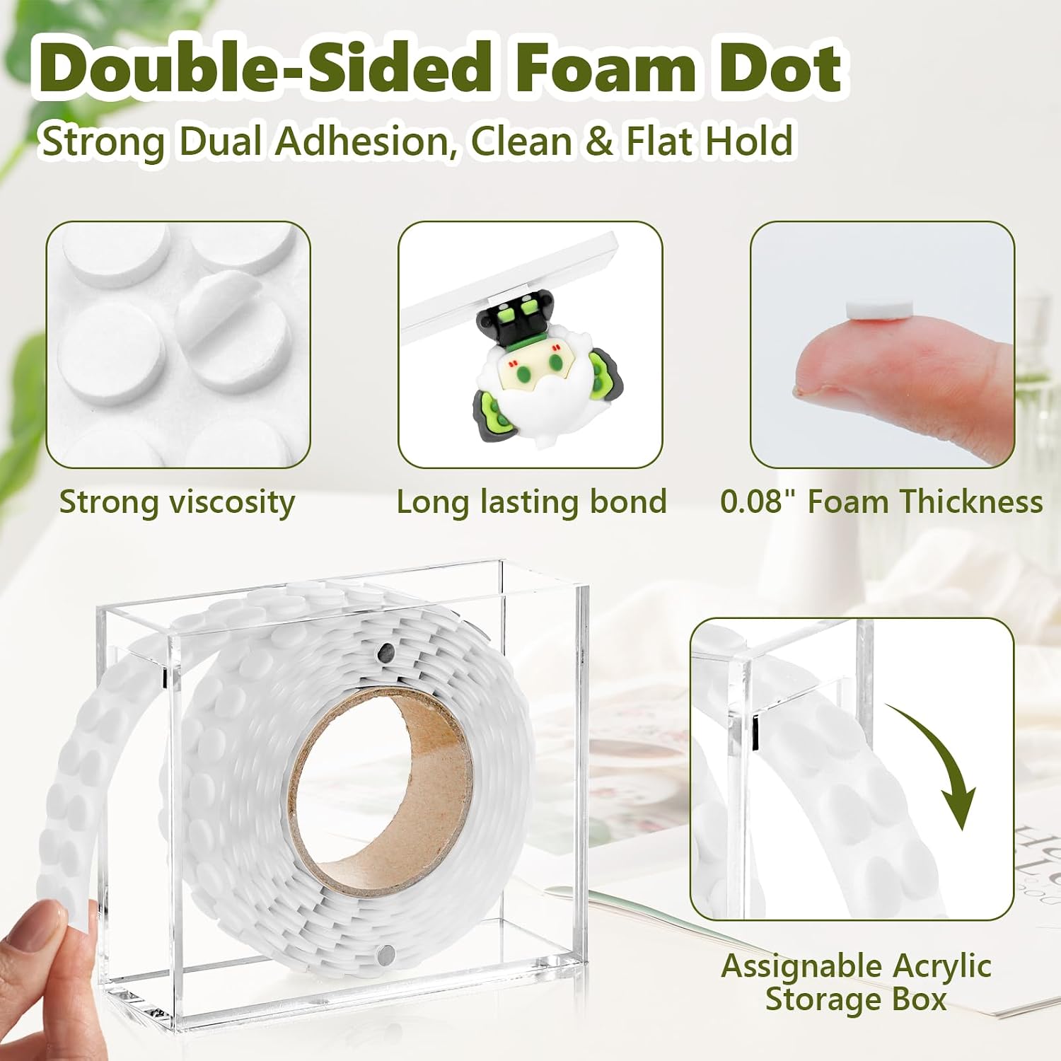 400 PCS 2mm Double Sided Foam Dots with Acrylic Box 0.3" Foam Pop Dots 3D Craft Foam Tape Dual Adhesive Foam Mounts Foam Round Dots for Art Crafts DIY(White with Box,0.3" Diameter,2mm Thick)