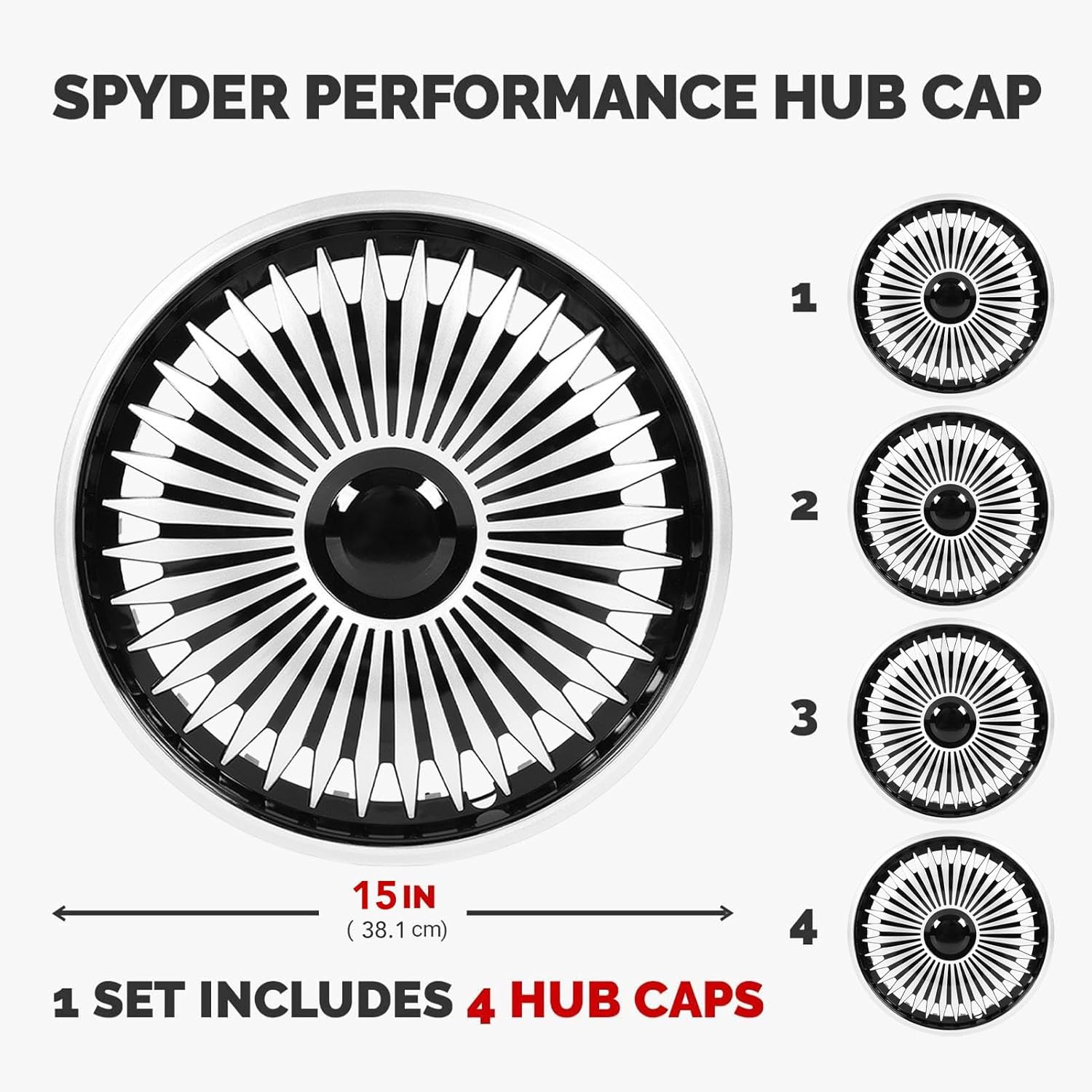 4Pcs Car Steering Wheel Cover 15 inch Hubcap Car Rims Blade Rim Skin Cover Hub Silver Universal Wheel Covers Hub Caps for 500 and Most Cars